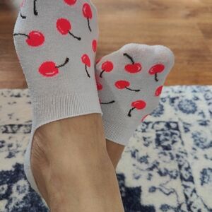 Cherry Patterned White Socks